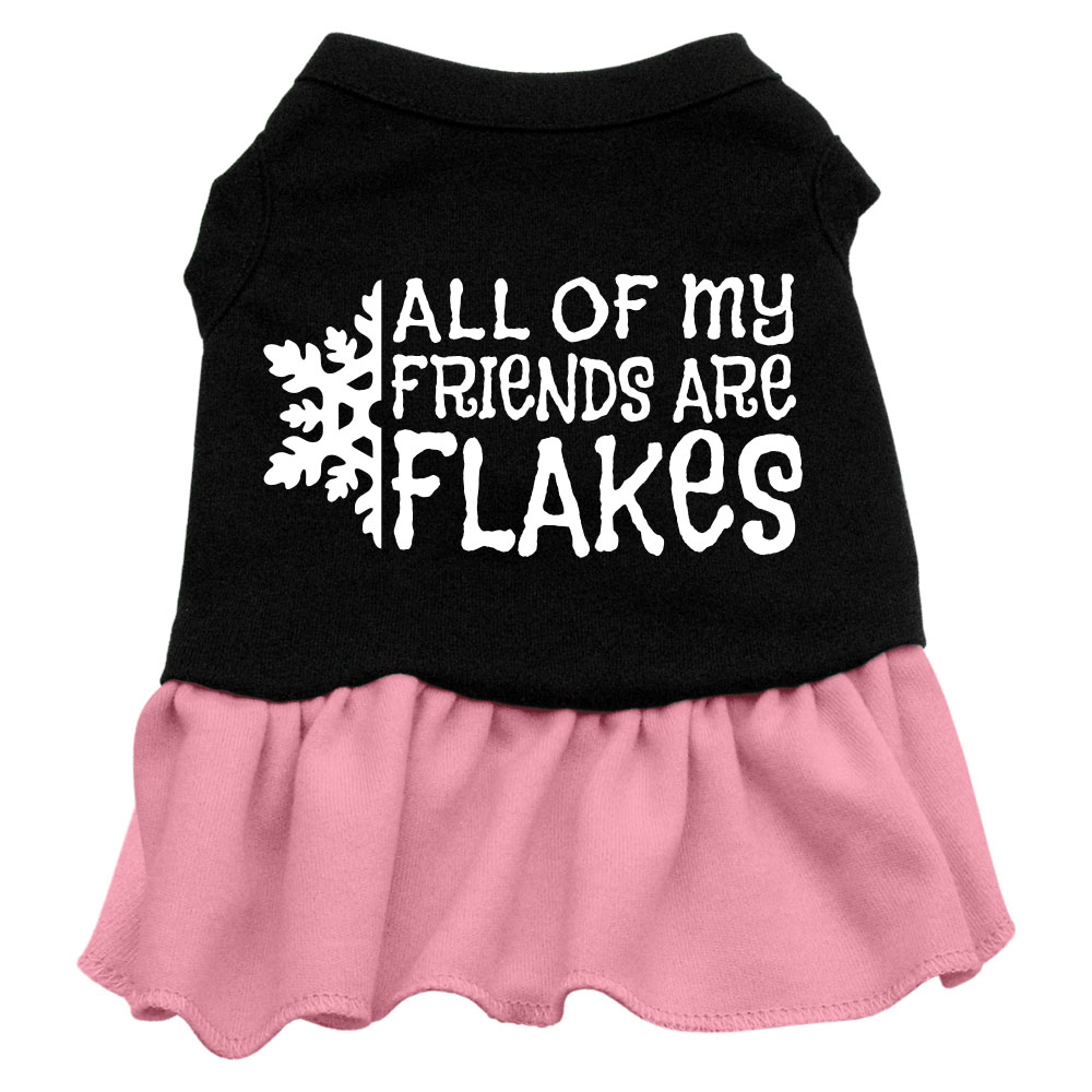 All my friends are Flakes Screen Print Dress Black with Pink Sm